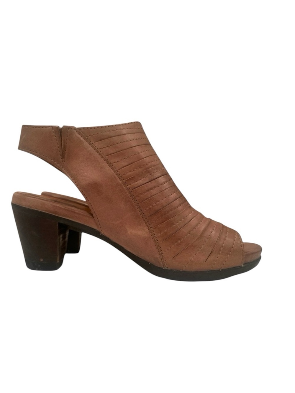Bussola Brown Peep-Toe Slingback Heeled Sandals S Neutral Size 7.5 Side Zipper